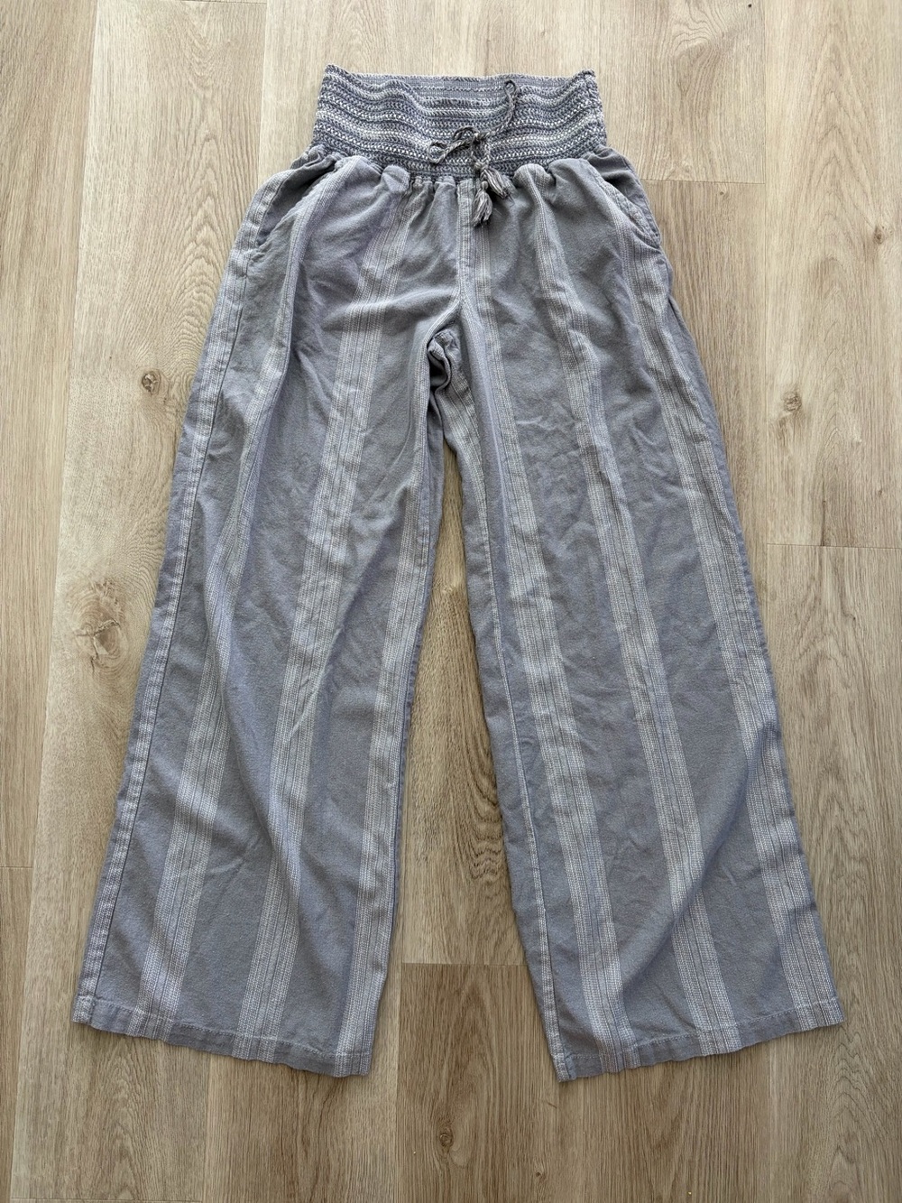 Rewash Gray Striped Wide-Leg Drawstring Pull On Flowy Pants Beach Coastal Sz L